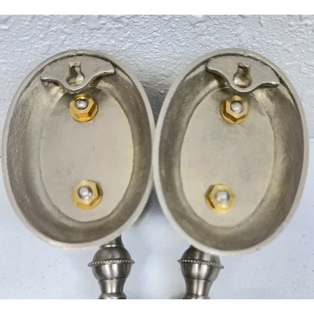 Vintage Pair (2) Pewter Finished Wall Candle Holder Sconces Heavy Cast Metal